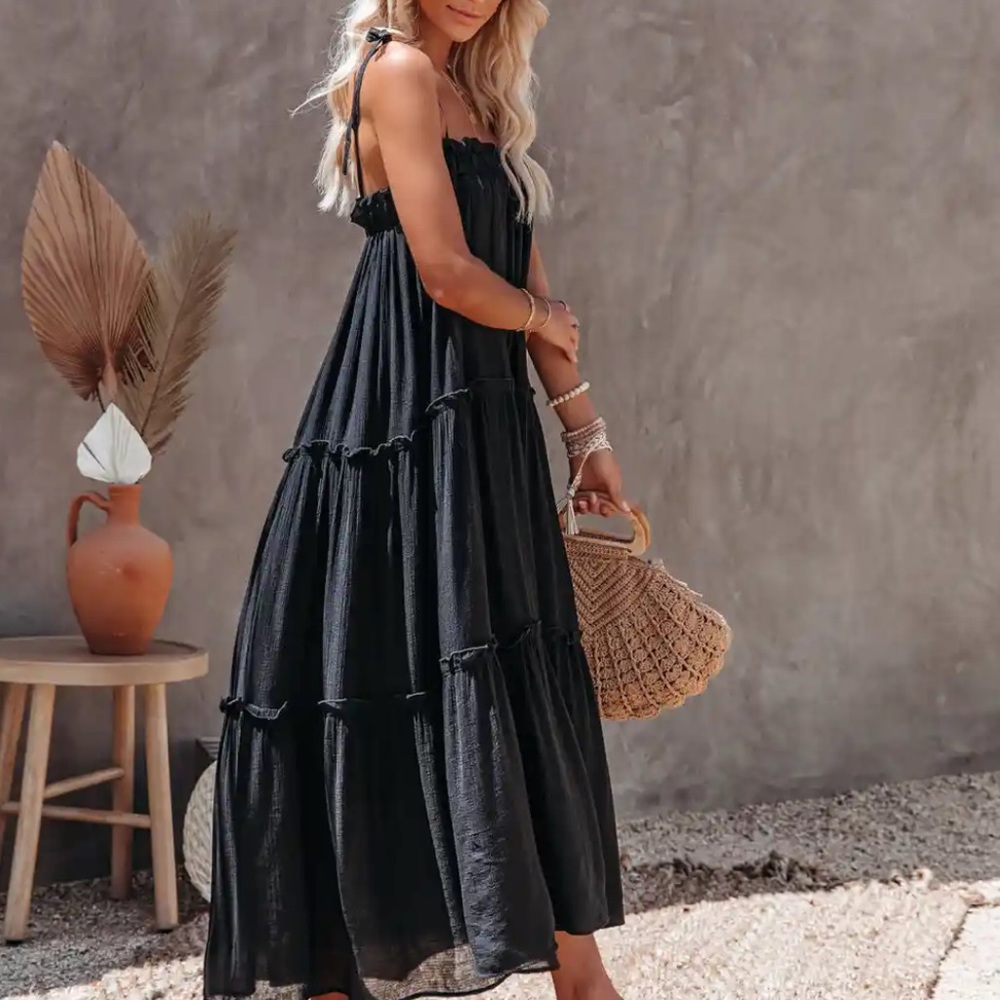 SOLD❤️NEW CATCH THE SUN TIERED MIDI DRESS - BLACK